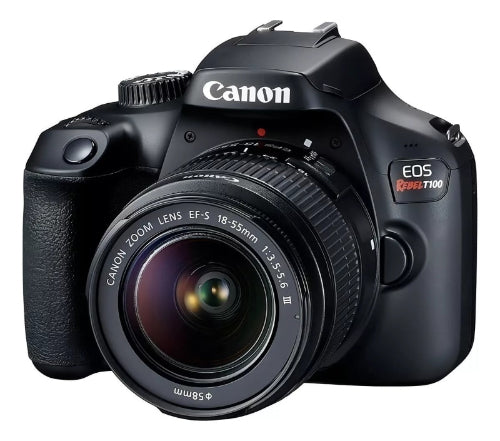 Canon EOS Rebel Kit T100 + lente 18-55mm III DSLR cor preto
